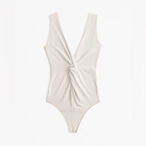 Abercrombie & Fitch Glossy Rib Plunge Twist Bodysuit